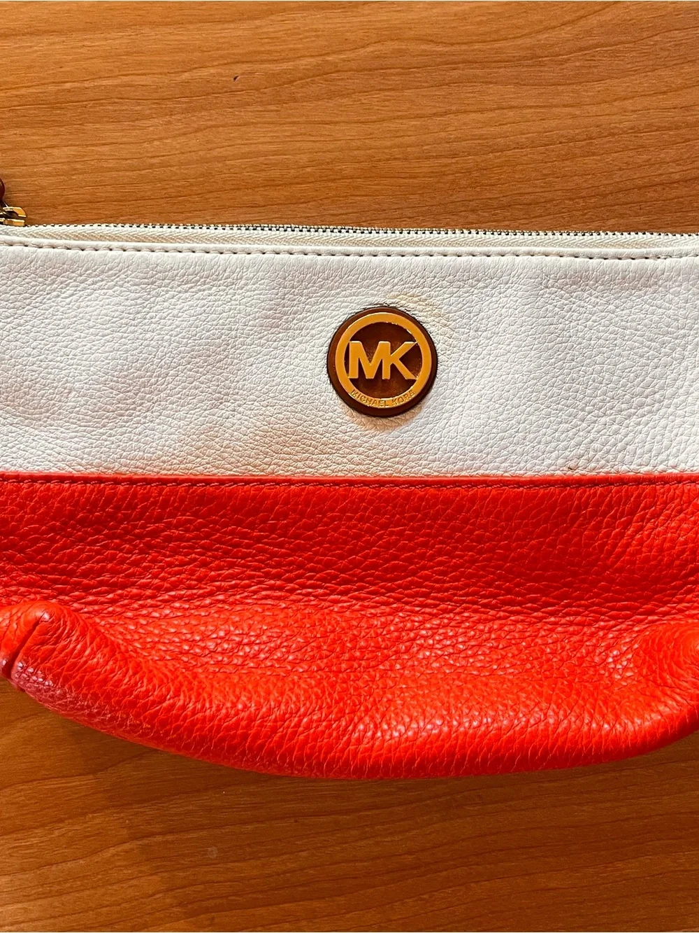 Michael Kors White and Red Pebbled Leather Wristlet Clutch